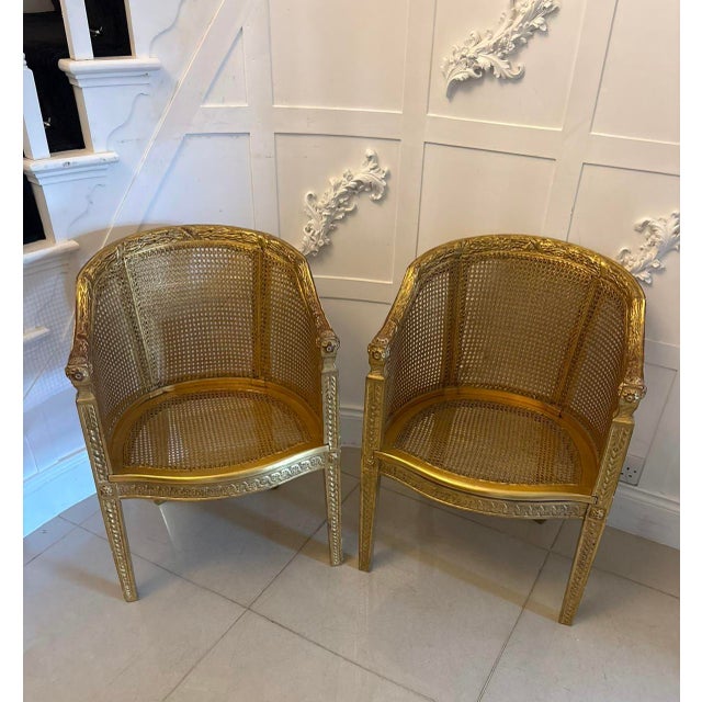 Antique French Giltwood Bergere Armchairs, 1860, Set of 2 For Sale - Image 3 of 16