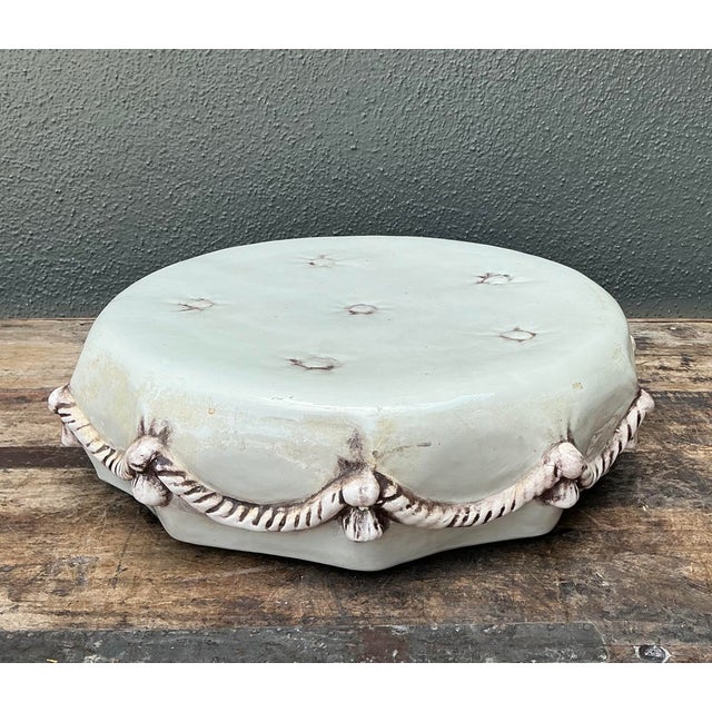 Hollywood Regency Vintage Glazed Ceramic Swag Pedestal For Sale - Image 3 of 12