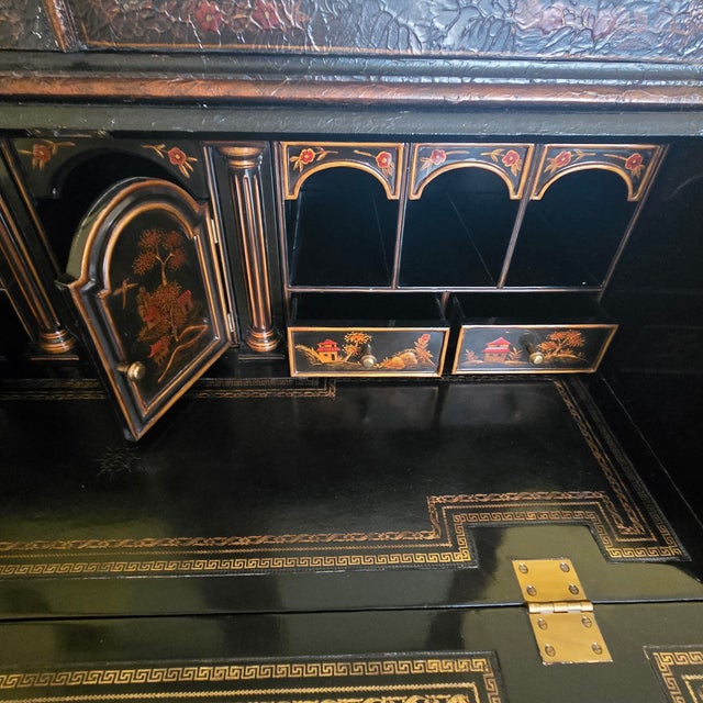 Maitland-Smith Chinoiserie Secretary Slant Front W/Bonnet Top Mirrored Doors Stunning For Sale - Image 15 of 18