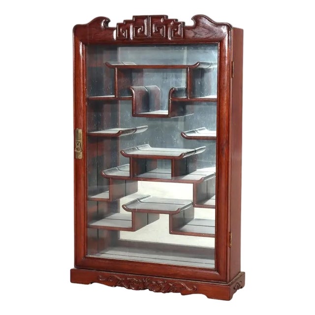 Antique Chinese Mahogany Netsuke Enclosed Display Cabinet C1930 For Sale