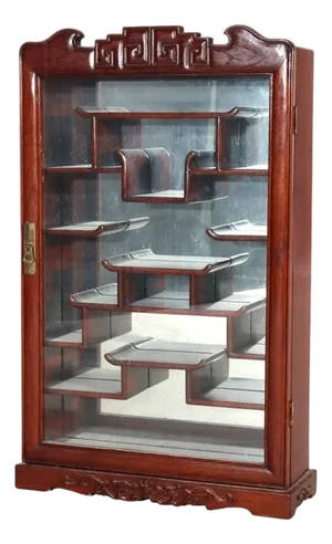 Antique Chinese Mahogany Netsuke Enclosed Display Cabinet C1930
