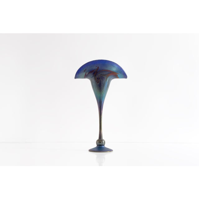 Red Iridescent Blue Art Glass Vase attributed to Charles Lotton For Sale - Image 8 of 8