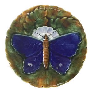1890 Antique Josef Steidl Znaim Majolica Blue Butterfly Plate