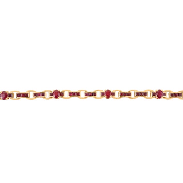 Contemporary Vintage-Style 14k Yellow Gold Link Bracelet With 7.02 CTW Oval & Baguette Rubies For Sale - Image 3 of 13