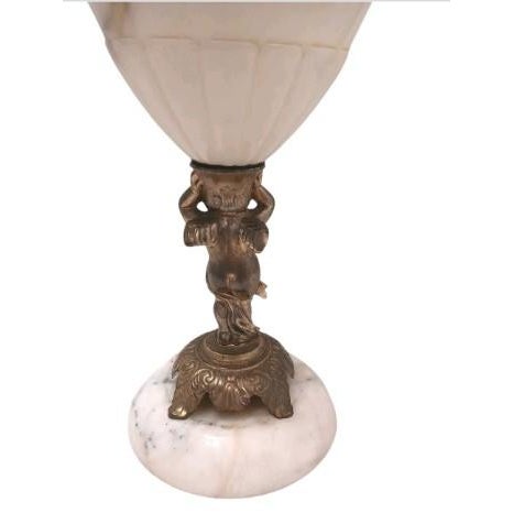 Mid 20th Century Tuscany Cherub Angel Alabaster Marble Compote Centerpiece Vase For Sale In San Diego - Image 6 of 9