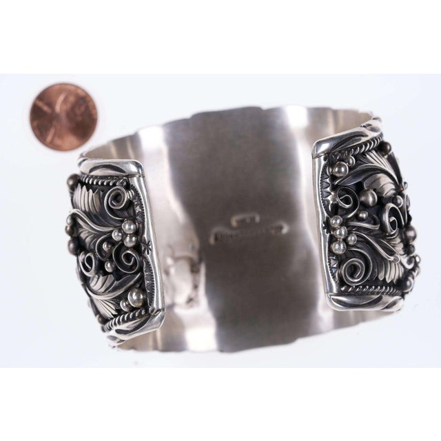 Silver Late 20th Century Huge Navajo Sterling and Turquoise cuff by Augustine Largo For Sale - Image 8 of 8
