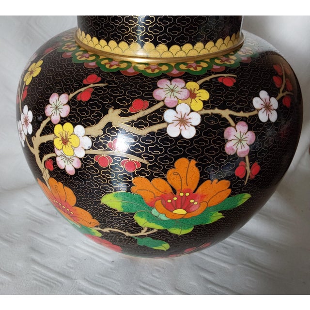 Chinese Fine Vintage Asian, Chinese Cloisonne Bronze Ginger Jar, Urn, Floral Motif For Sale - Image 3 of 11