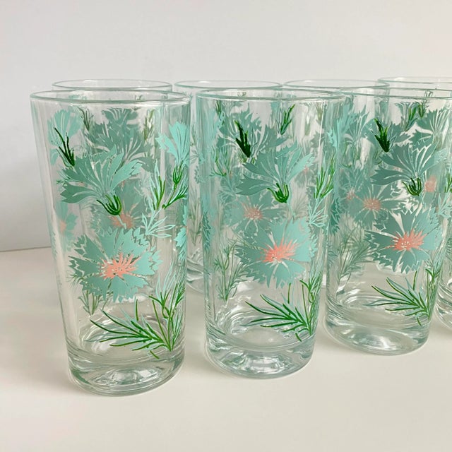 Glass Set of 4 Reserved for Randi Taylor Smith Ever Yours Boutonnière Tumbler Tall Glasses Retro Floral For Sale - Image 7 of 10