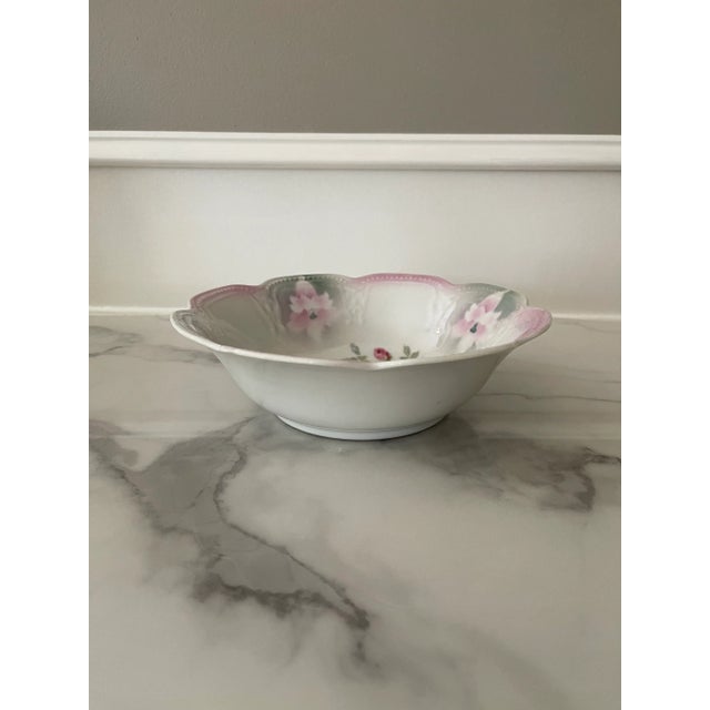 Very elegant pastel iridescent floral bowl. Incredible scalloped edging with raised dotted detailing makes this bowl...