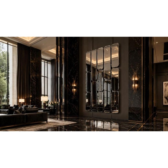 Contemporary Groove Silver Median Modular Wall Mirror by GTG Design Couture For Sale - Image 3 of 11