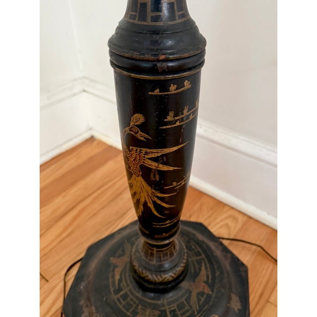 Wood Antique Chinese Wooden Hand-Painted Floor Lamp For Sale - Image 7 of 18