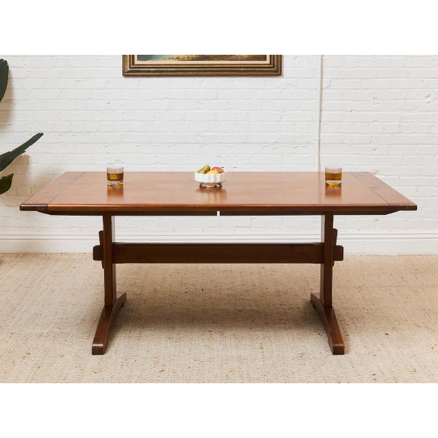 Wood Mid 20th Century Solid Wood Trestle Dining Table For Sale - Image 7 of 7