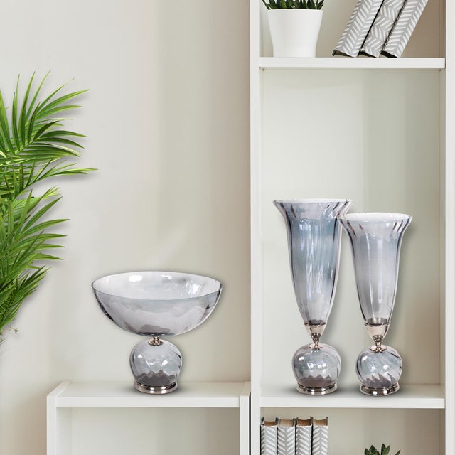 Blue Ayers Smoked Glass Trumpet Vase Short For Sale - Image 8 of 10