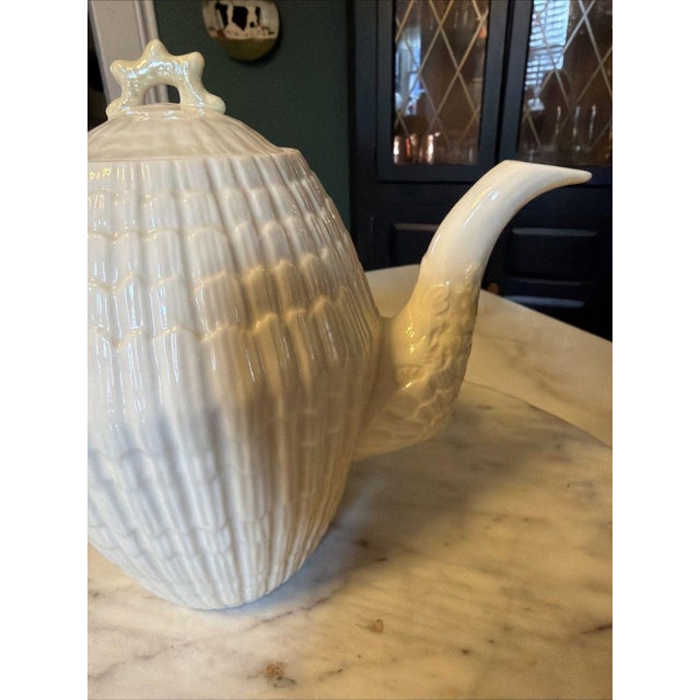 Vintage 1940s Belleek Limpet Teapot Yellow Luster 1st Green Mark Fine Irish Porcelain For Sale - Image 9 of 13