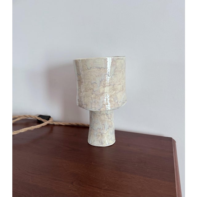 Contemporary Ceramic Table Lamp Contemporary Handmade Dusty White Table Lamp For Sale - Image 3 of 5