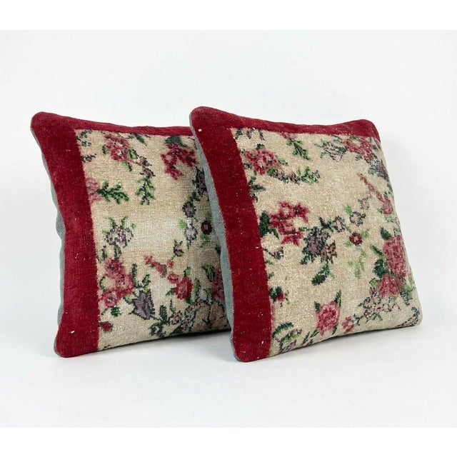Mid-Century Modern Turkish Wool Rug Pillow Cover 24'' X 24'' - Set of Two For Sale - Image 3 of 4