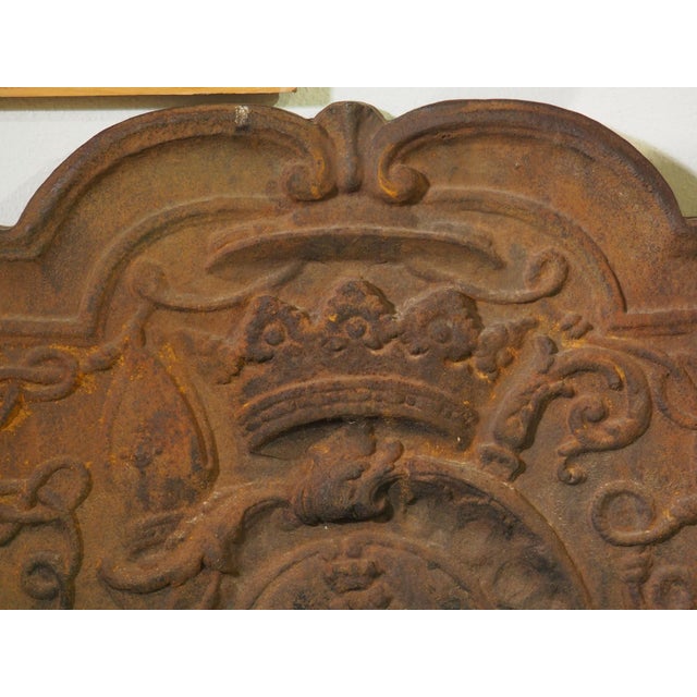 Brown Large 19th Century French Cast Iron Fireback With Rampant Lion and Crown For Sale - Image 8 of 14