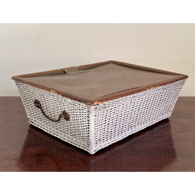 Early 20th Century Mark Cross Leather and Wicker Basket Sewing Box With Silk Lining For Sale - Image 9 of 18