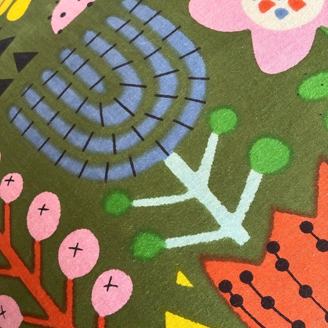 Mushroom Ottoman in Green Garden Hand Block Printed Fabric For Sale - Image 9 of 11