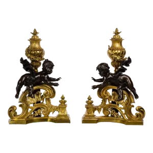 Pair of French 19th Century Bronze Putti Chenets