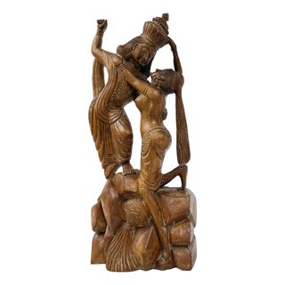 Antique Asian Hand-Carved Wooden Statue For Sale