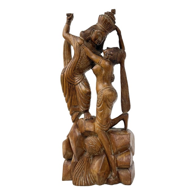 Antique Asian Hand-Carved Wooden Statue For Sale