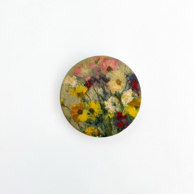 Shabby Chic "Bouquet of Asters" Contemporary Installation of Ceramic Plates and Oil on Canvas - Set of 7 For Sale - Image 3 of 18