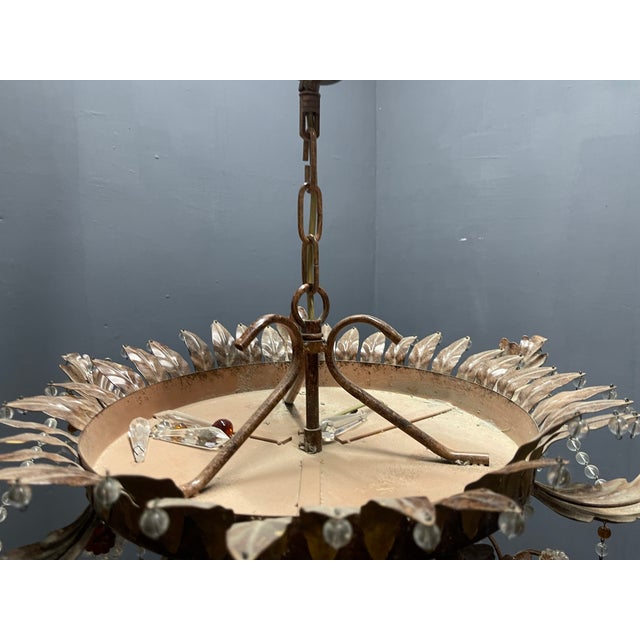 Italian Tole and Murano Glass Chandelier, 1960s For Sale - Image 9 of 15