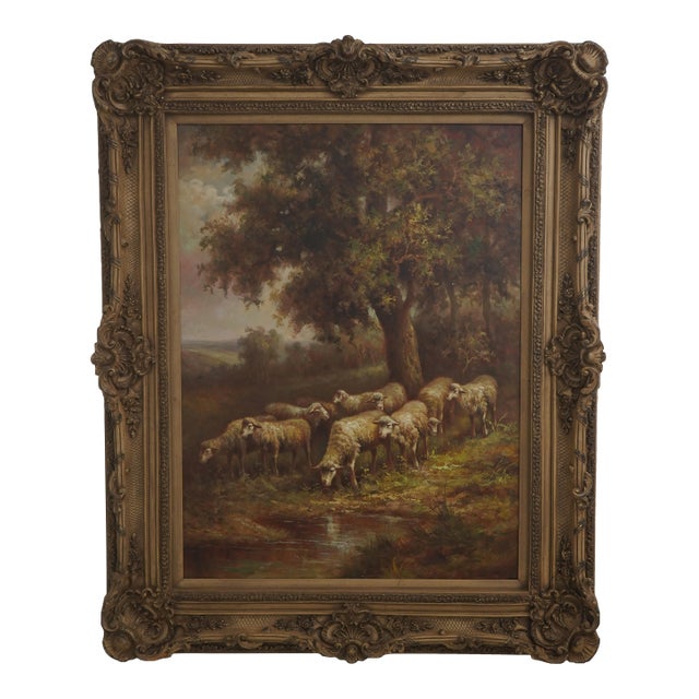 Large Artist Signed Oil Painting on Canvas ~ Sheep For Sale