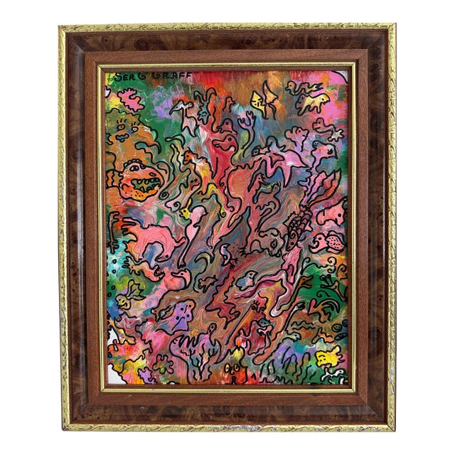 Serg Graff "Wonder Tangle=I" Abstract Acrylic Painting Framed Outsider Art Coa For Sale