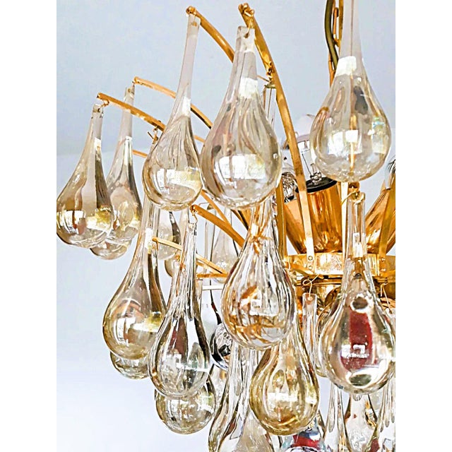 "PALME Lampe" Objekt: Pendellampe Alter: ca. 1970 Jahre Farbe/Material: Messing,Glastropfen 6xe14 Höhe mit Kette 80cm...