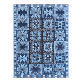 Scandinavian Flat-Weave Rug in Blue & Brown by Keivan Woven Arts 9'0 X 12'0 For Sale