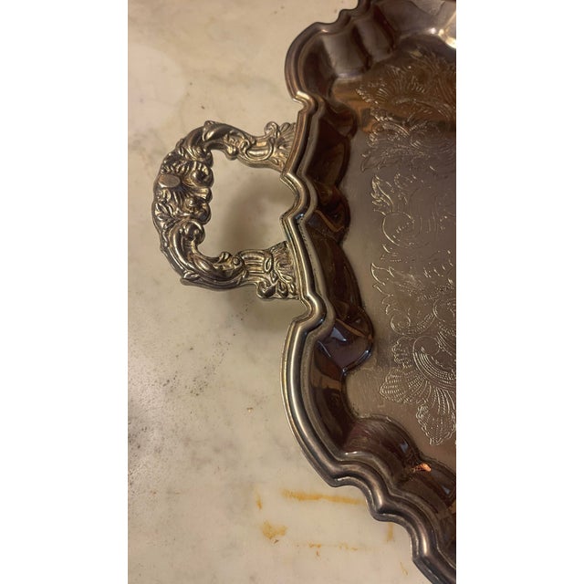 International Silver Company Large Serving Tray with handles , scalloped edges and feet Measures 24” x 14” x 2”