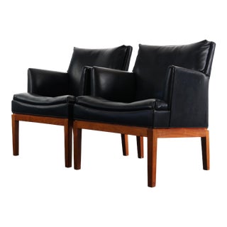 Mid Century Modern Leather Lounge Chairs by Marble in Manner of Risom - a Pair For Sale