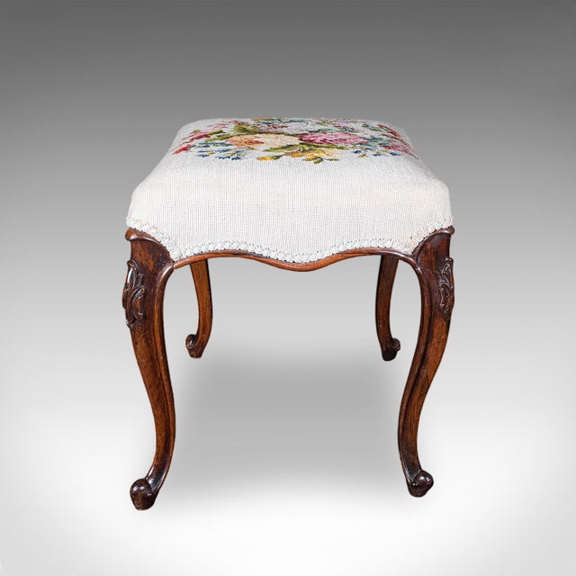 Mid 19th Century Antique Fireside Footstool, English, Needlepoint, Walnut, Stool, Early Victorian For Sale - Image 5 of 12