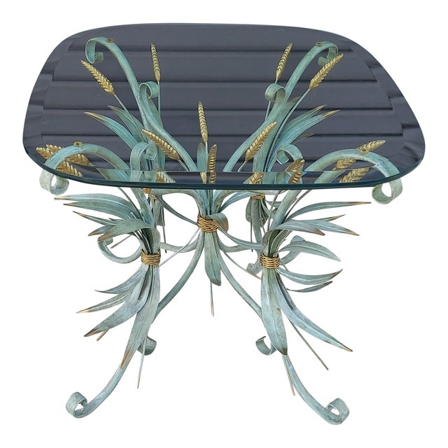 1960s Vintage Coco Chanel Maison Bagues Style Sheaf of Wheat Hollywood Regency Side Table For Sale