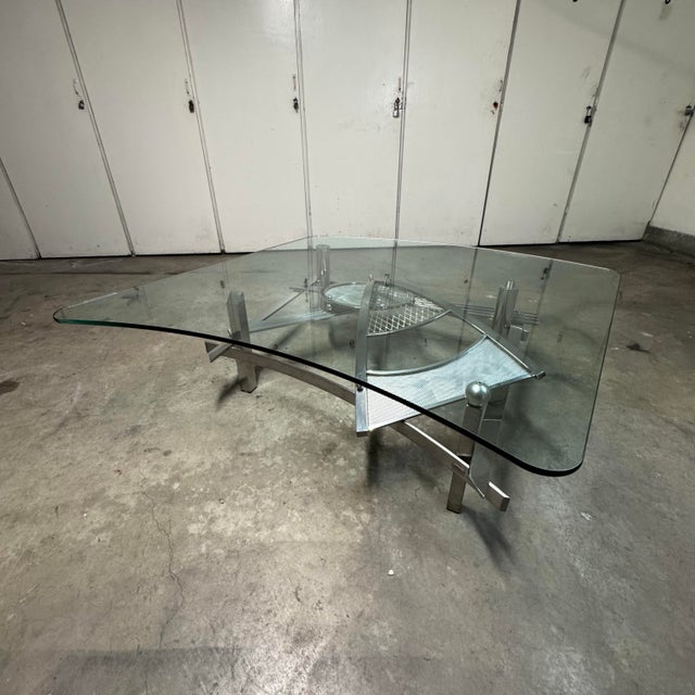 Exceptional custom crafted Chrome steel monumental Coffee Table by Jeff Mehringer XL unique style. It’s Sotsass meet disco...
