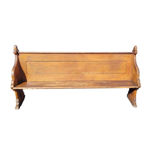 Cinnamon Antique Oak Long Church Pew For Sale - Image 8 of 8