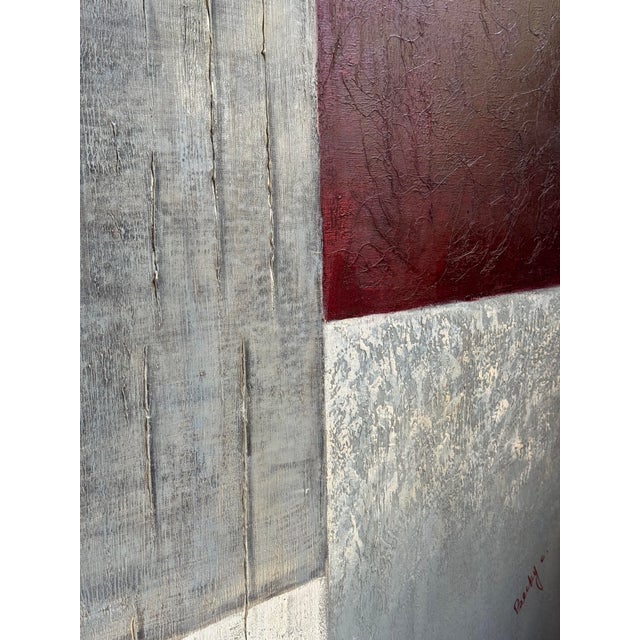 Burgundy Original Signed Abstract Painting by Becky C. – 42 X 42 Inches – One-of-a-Kind Color Block on Cloth For Sale - Image 8 of 12