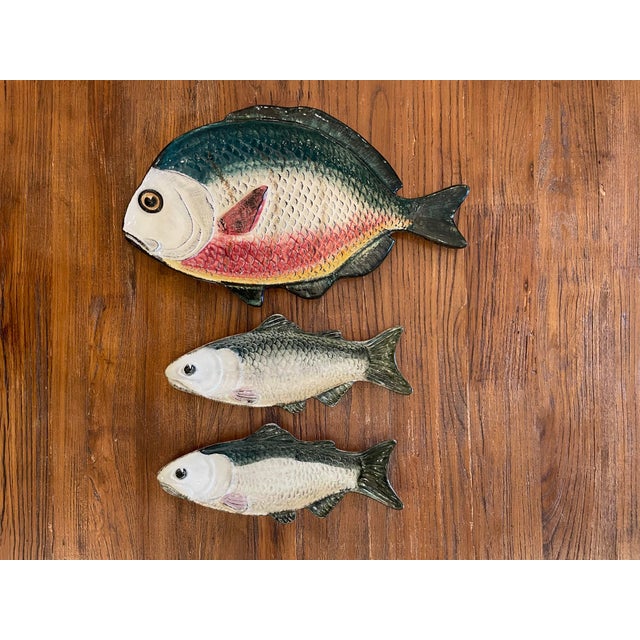 Mid 20th Century Majolica Style Pottery Fish Shaped Plates and Platters Set of 3 Chairish