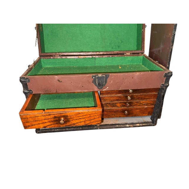 Late 19th Century Antique 19th C. Machinists Quarter Sawn Oak 5-Drawer Toolbox Chest With Removable Facing For Sale - Image 5 of 11
