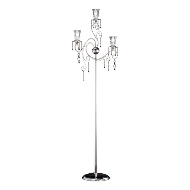 Fenice Crystal 3 Lights Floor Lamp in Polished Chrome and Glass by Aggiolight For Sale