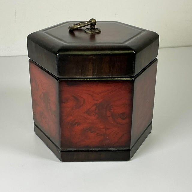 Mid 20th Century Mid-Century Boho Chic Hollywood Regency Traditional Six-Sided Burlwood Velvet-Lined Box. For Sale - Image 5 of 13