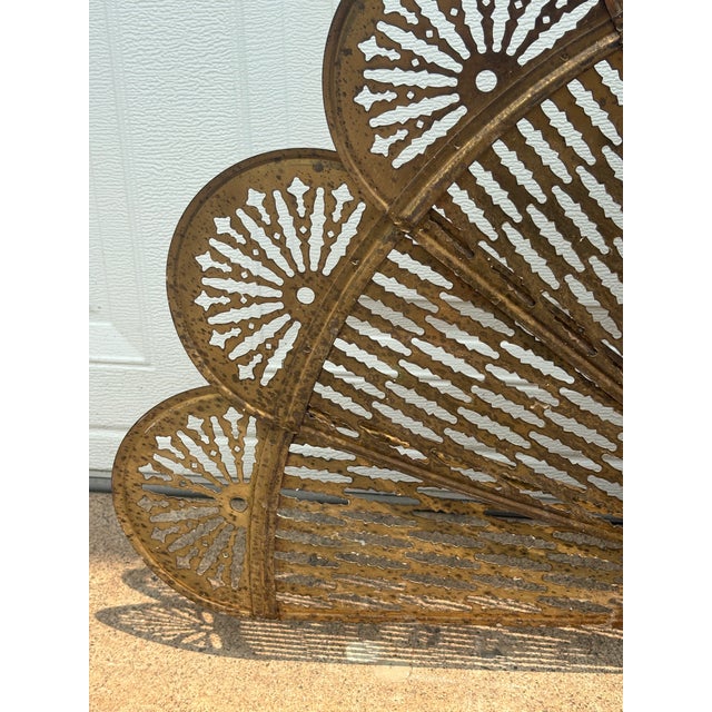 Vintage Brass Fireplace Peacock Folding Fan Screen For Sale - Image 9 of 12