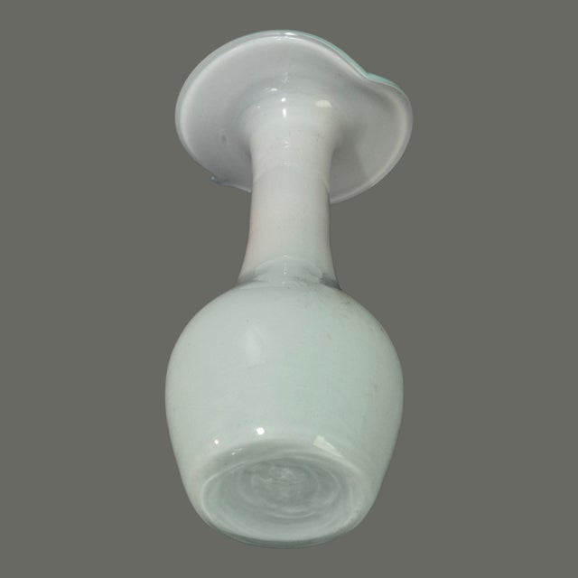 Glass Vintage Hand Blown Art Glass Aqua Blue & White Jack-in-the-Pulpit Bud Vase For Sale - Image 7 of 8