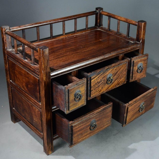 Chinese Vintage Chinese Huali Rosewood Tabletop Tea Cabinet With 5 Drawers For Sale - Image 3 of 9
