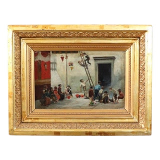 Children Playing, Oil Painting on Canvas, 19th Century, Framed For Sale