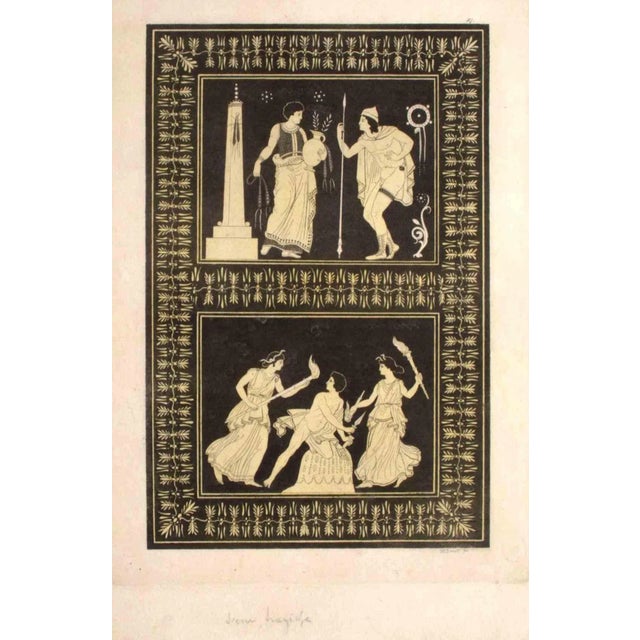 Mythological Scene is an etching realized by Domenico Klemi Bonatti in 1850. Good condition. Stamp signed on plate....