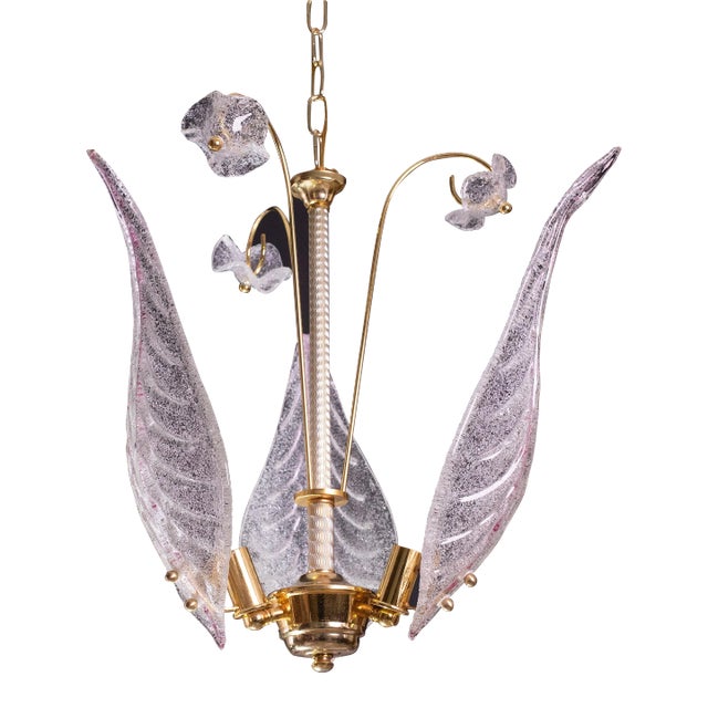 Vintage Pink Leaves Murano Chandelier, 1970 For Sale