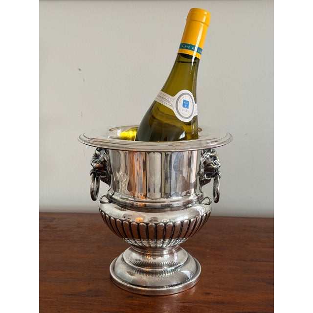 Elegant Silverplate Champagne/Wine Ice Cooler/Bucket from a Greenwich Ct. estate. Heavy with fantastic lion head and ring...